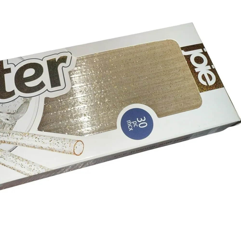 Joie Gold Glitter Straws, 30 Pc, Reusable & Eco-Friendly With Cleaning Brush